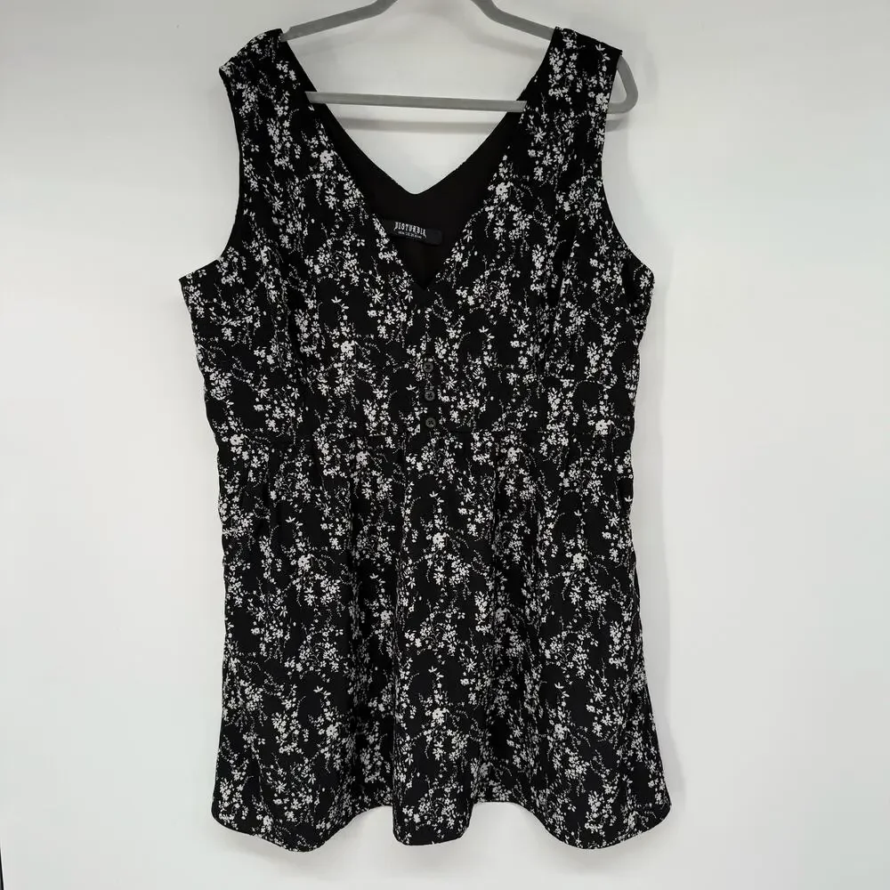 Disturbia Naomi Corset Mini Dress Women's Sz 16 Black Floral Print Gothic Lolita - Picture 2 of 9
